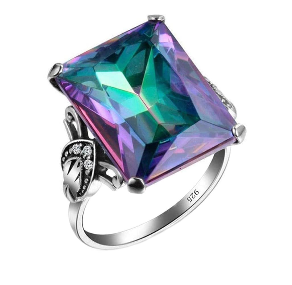 WDIYIEETN Mystic Rainbow Topaz 925 Sterling Silver Ring Women Wedding Engagement Rings Size 6-10 (9)