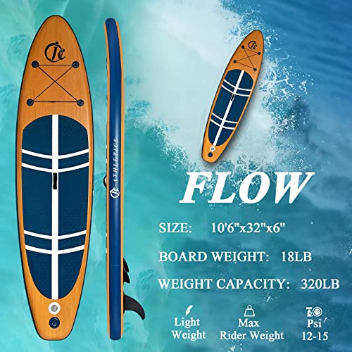 Inflatable Stand Up Paddle Board (6 Inches Thick), ISUP Package W/Premium SUP Accessories & Backpack, Non-Slip Deck,Fins, Adjustable Paddle, Leash, Hand Pump,Standing Boat for Youth & Adult