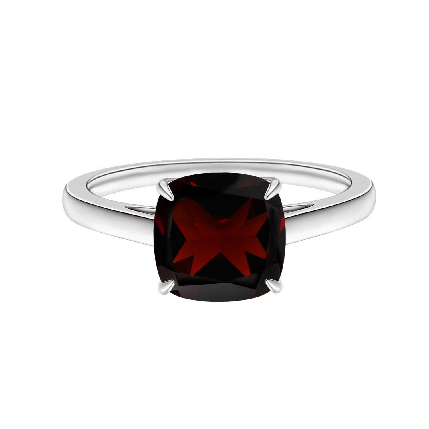 Carillon Sterling Silver 925 Cushion Cut Red Garnet Gemstone January Birthstone Solitaire Stacking Ring (6 MM, 1 CTW) (Sterling Silver, 6)