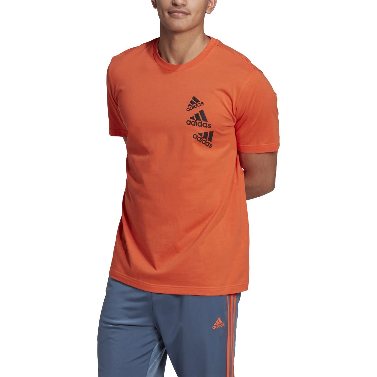 adidas Men's Essentials Brandlove Tee, Semi Impact Orange/Black, Medium