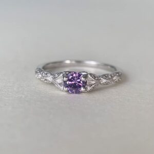 LUVJOO Amethyst Engagement Ring Silver Purple February Birthstone Rings Dainty Anniversary Promise Gift Size 6, Amethyst,Purple