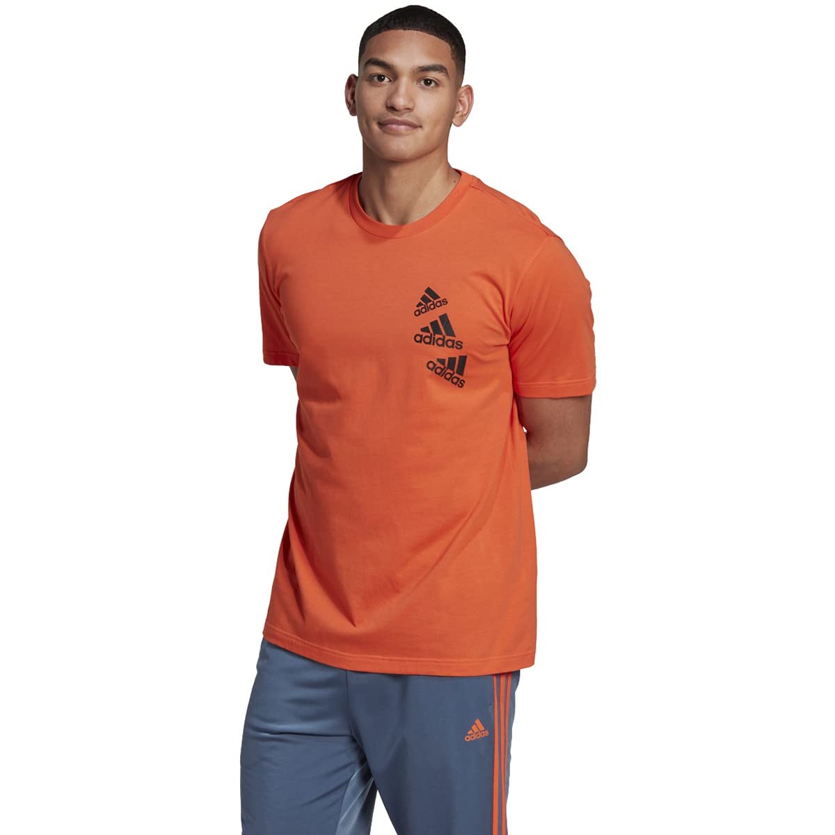 adidas Men's Essentials Brandlove Tee, Semi Impact Orange/Black, Medium