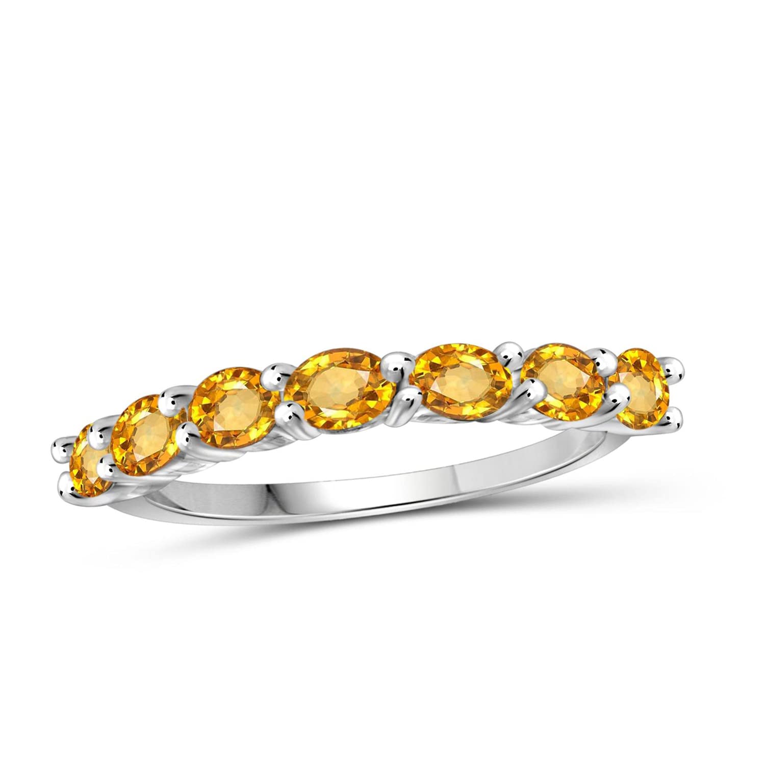 JEWELEXCESS Citrine Ring – Stunning Sterling Silver Ring with 1.25 Carat T.G.W. Citrine - Elegant 7-Stone Ring Design - Hypoallergenic Sterling Silver