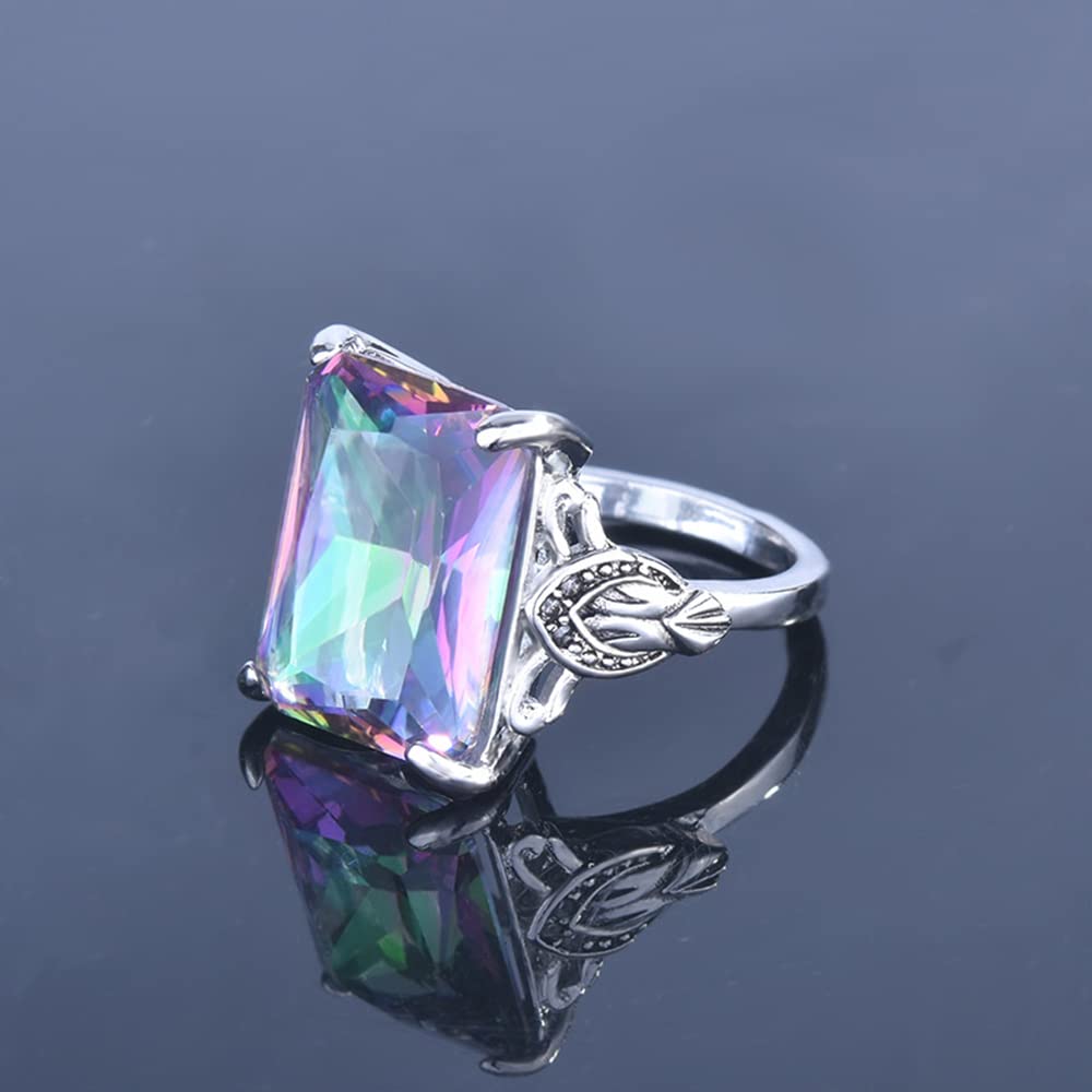 WDIYIEETN Mystic Rainbow Topaz 925 Sterling Silver Ring Women Wedding Engagement Rings Size 6-10 (9)