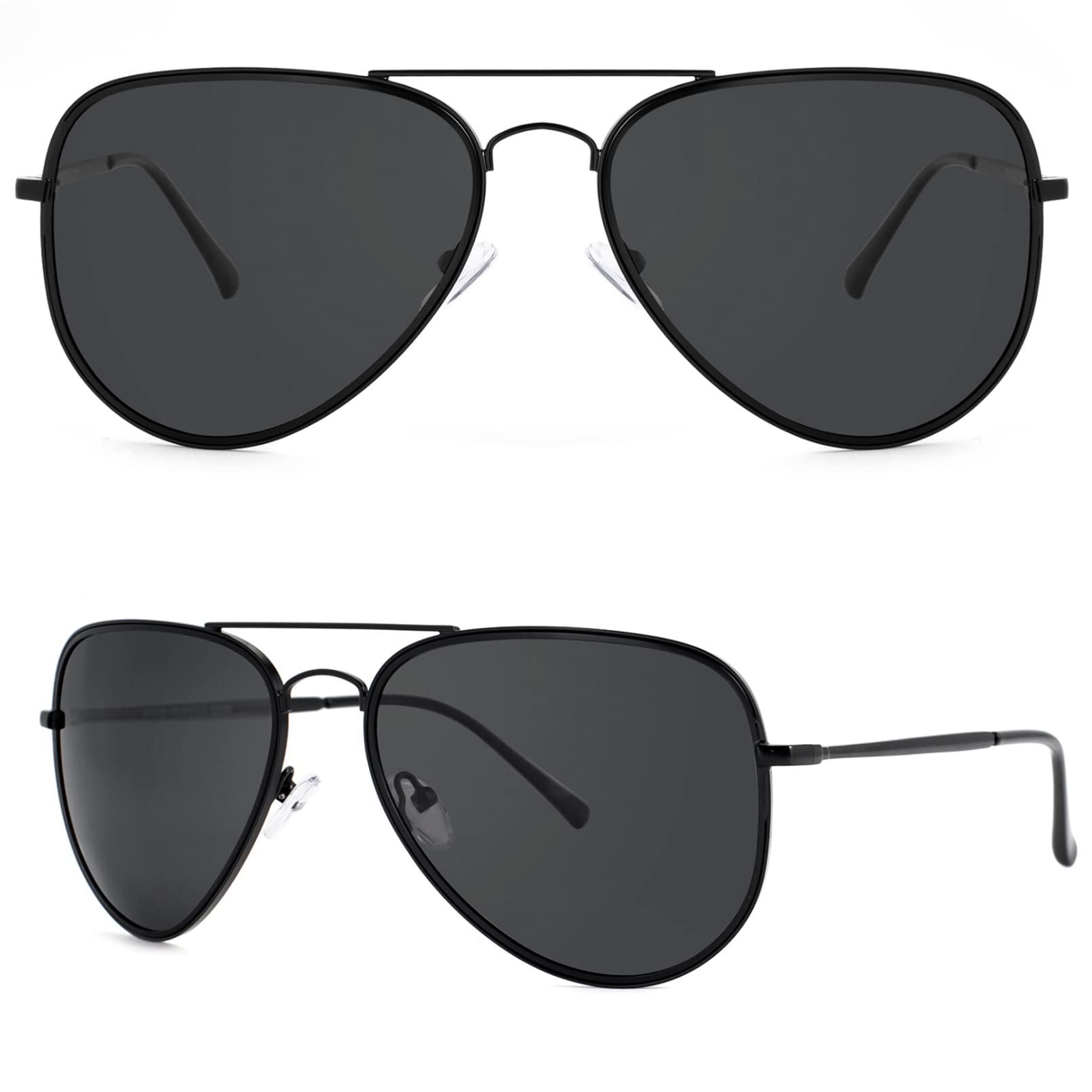 MAXJULI Polarized Aviator Sunglasses for Big Heads Men Women (Matte Black Frame/Grey Lens)