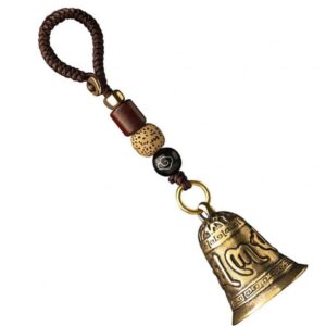 Froiny Vintage Brass Bell Six-Word Bell Keychains Tibetan Buddhist Meditation Bell Lanyard Car Hanging Pendants Accessories 37x28x28mm