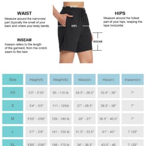 BALEAF Women's 7" Long Running Shorts No Liner Zipper Pockets Quick Dry Athletic Workout Shorts Black M