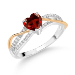 gem stone king 1.15 ct heart shape red garnet g-h lab grown diamond 925 silver and 10k yellow gold ring (size 6)