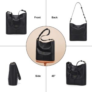 Cnoles Tote Bags Genuine Leather Hobo Shoulder Satchel Crossbody Bag Purses And Handbag for Women Ladies Top Handle Purse Black