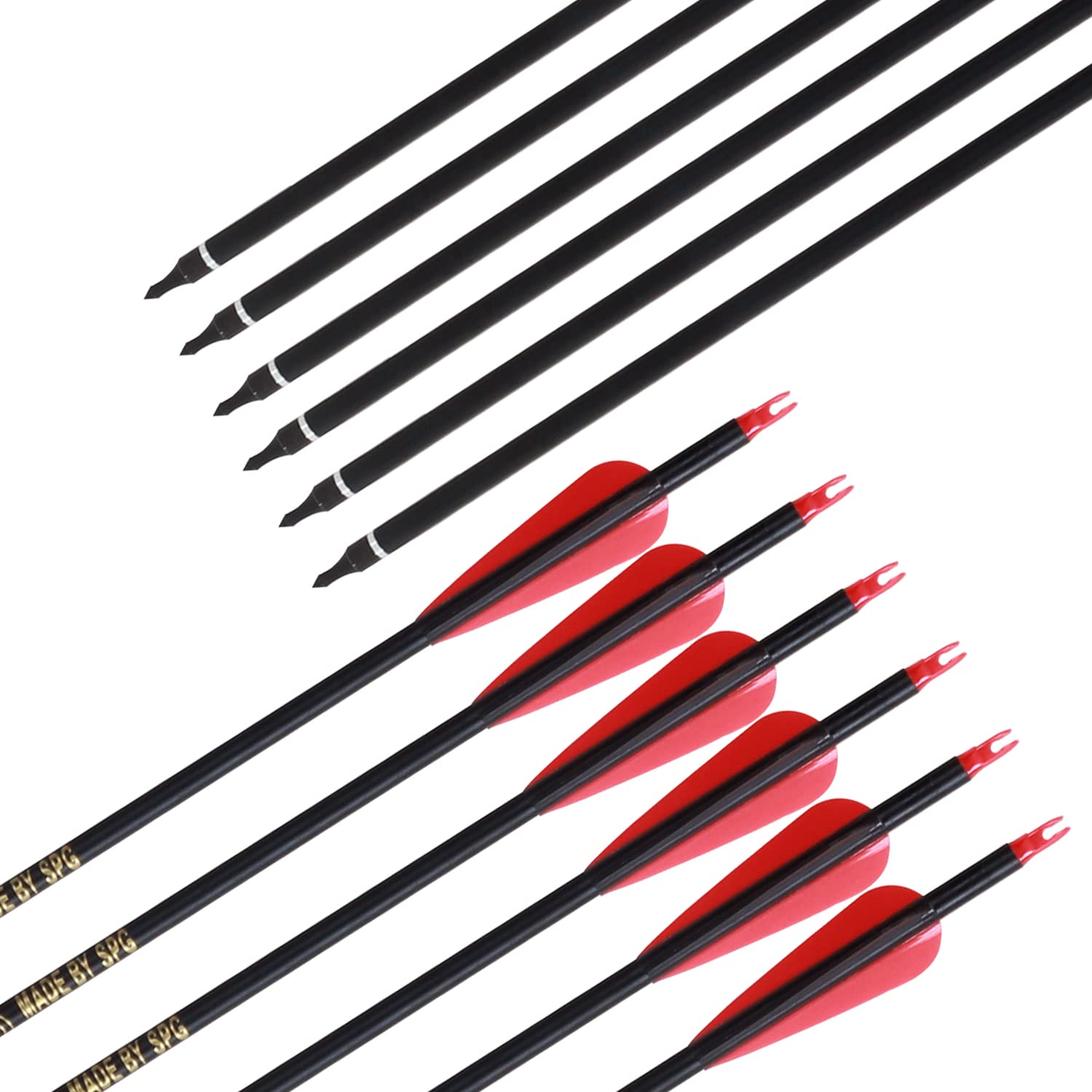 SOPOGER Bow Arrows 30 Inch Arrows for Compound Bows with Quiver to Store Arrows, 12 Packs 31 Inch Carbon Fiber Practice Arrows for Recurve Bow Hunting for Youth and Adults (Red)