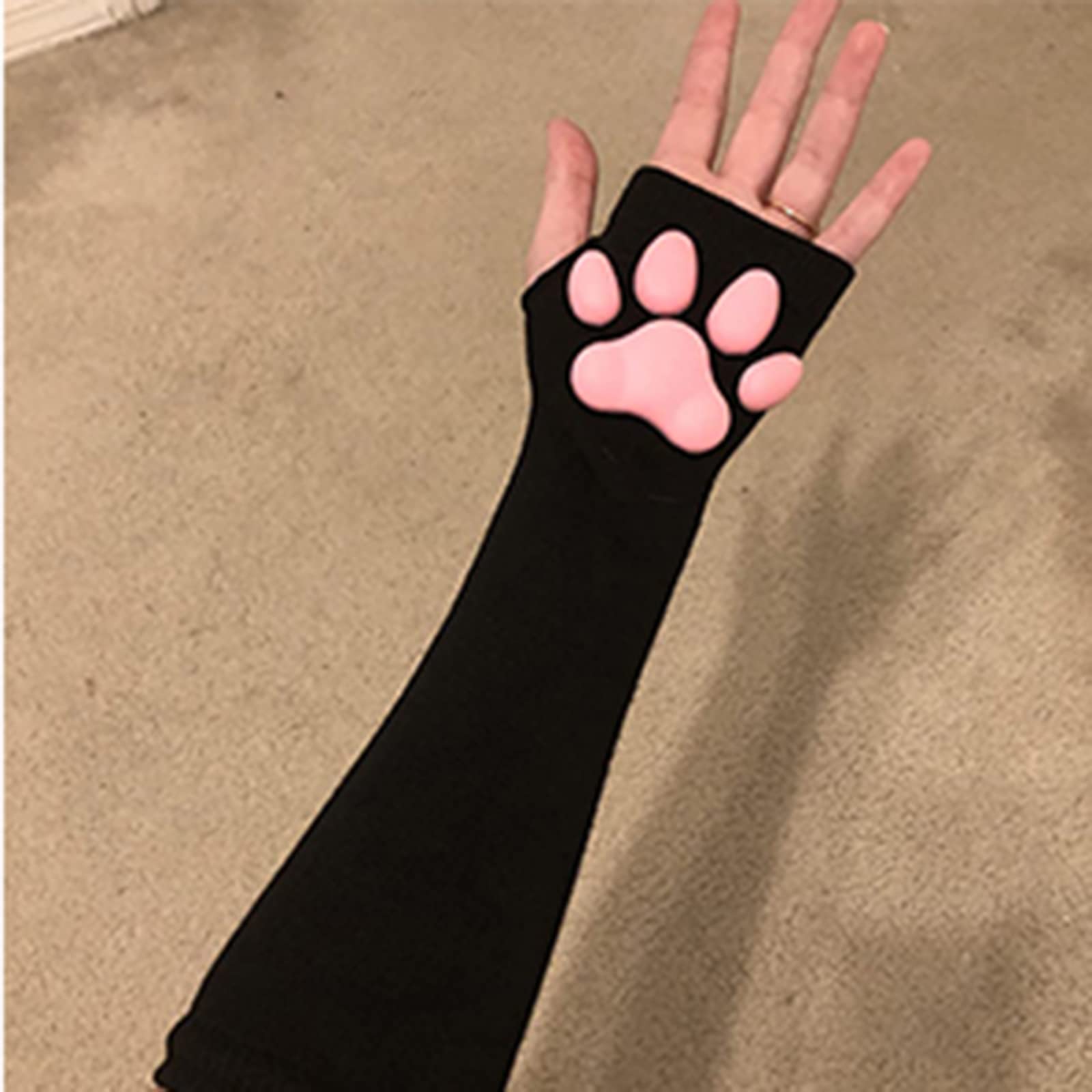 SIROLISA Cat Paw Gloves Mittens with Cat Ears Mask Cute Cat Paw Toe Beans Stockings Set for Women Girls Halloween Cat Cosplay