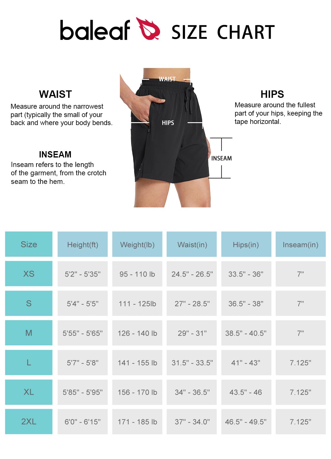 BALEAF Women's 7" Long Running Shorts No Liner Zipper Pockets Quick Dry Athletic Workout Shorts Black M