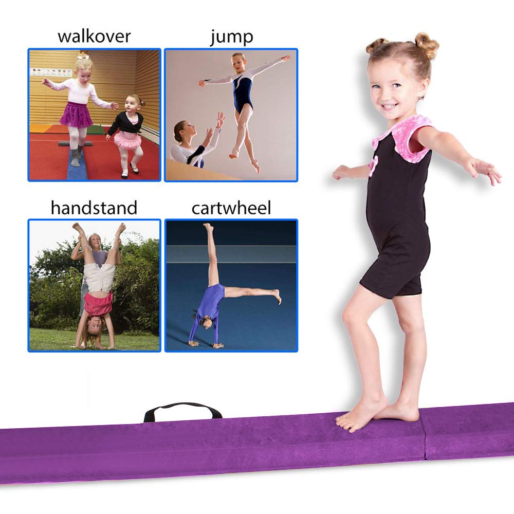 FBSPORT 8ft Balance Beam: Folding Floor Gymnastics Equipment for Kids Adults,Non Slip Rubber Base, Gymnastics Beam for Training, Practice, Physical Therapy and Professional Home Training, Purple