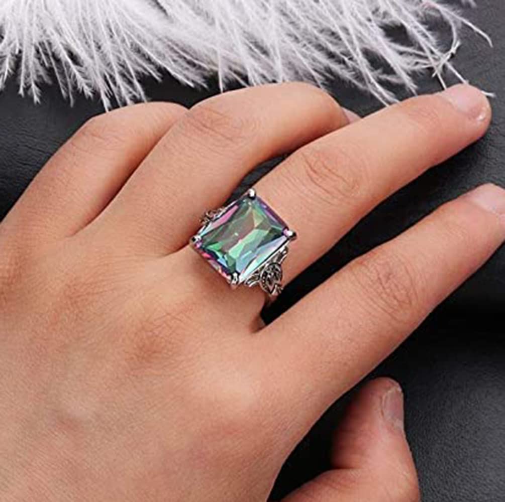 WDIYIEETN Mystic Rainbow Topaz 925 Sterling Silver Ring Women Wedding Engagement Rings Size 6-10 (9)