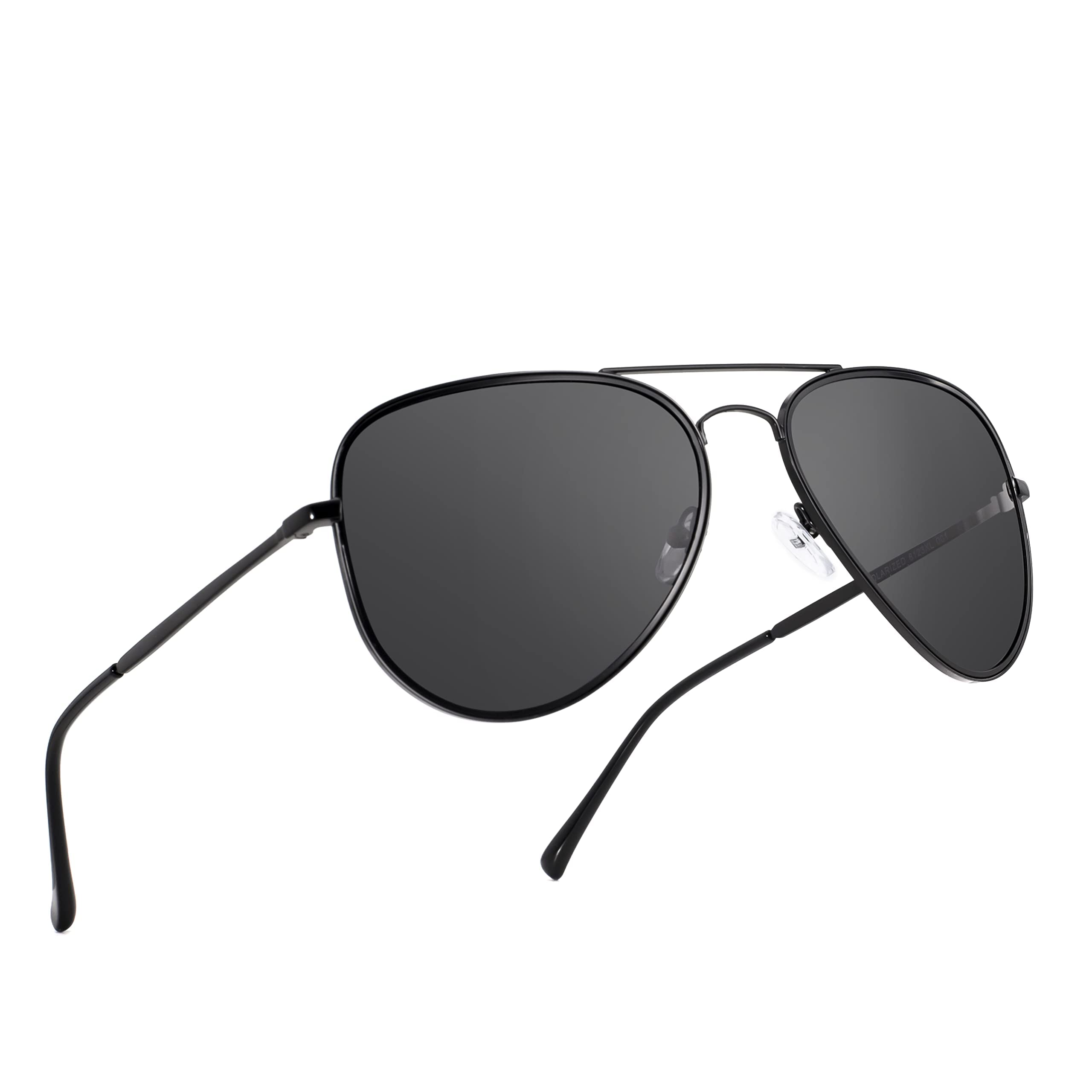 MAXJULI Polarized Aviator Sunglasses for Big Heads Men Women (Matte Black Frame/Grey Lens)