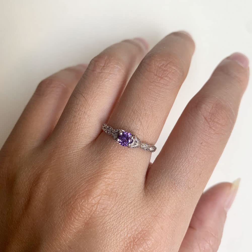 LUVJOO Amethyst Engagement Ring Silver Purple February Birthstone Rings Dainty Anniversary Promise Gift Size 6, Amethyst,Purple