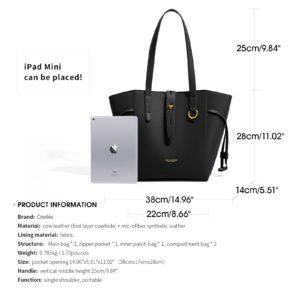 Cnoles Women Purse And Handbags for Women Tote Shoulder Crossbody Satchel Hobo Bags Purse Designer Handbags Genuine Leather Black