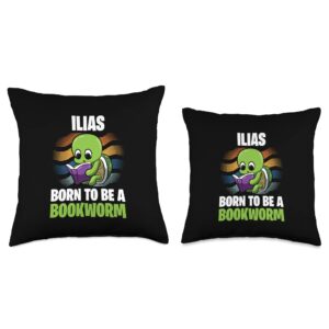 Personalized Book Gift Idea And Reading Quotes Ilias-Born to Be A Bookworm-Personalized Throw Pillow, 18x18, Multicolor