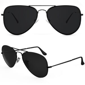 maxjuli polarized aviator sunglasses for big heads men women (matte black frame/grey lens)