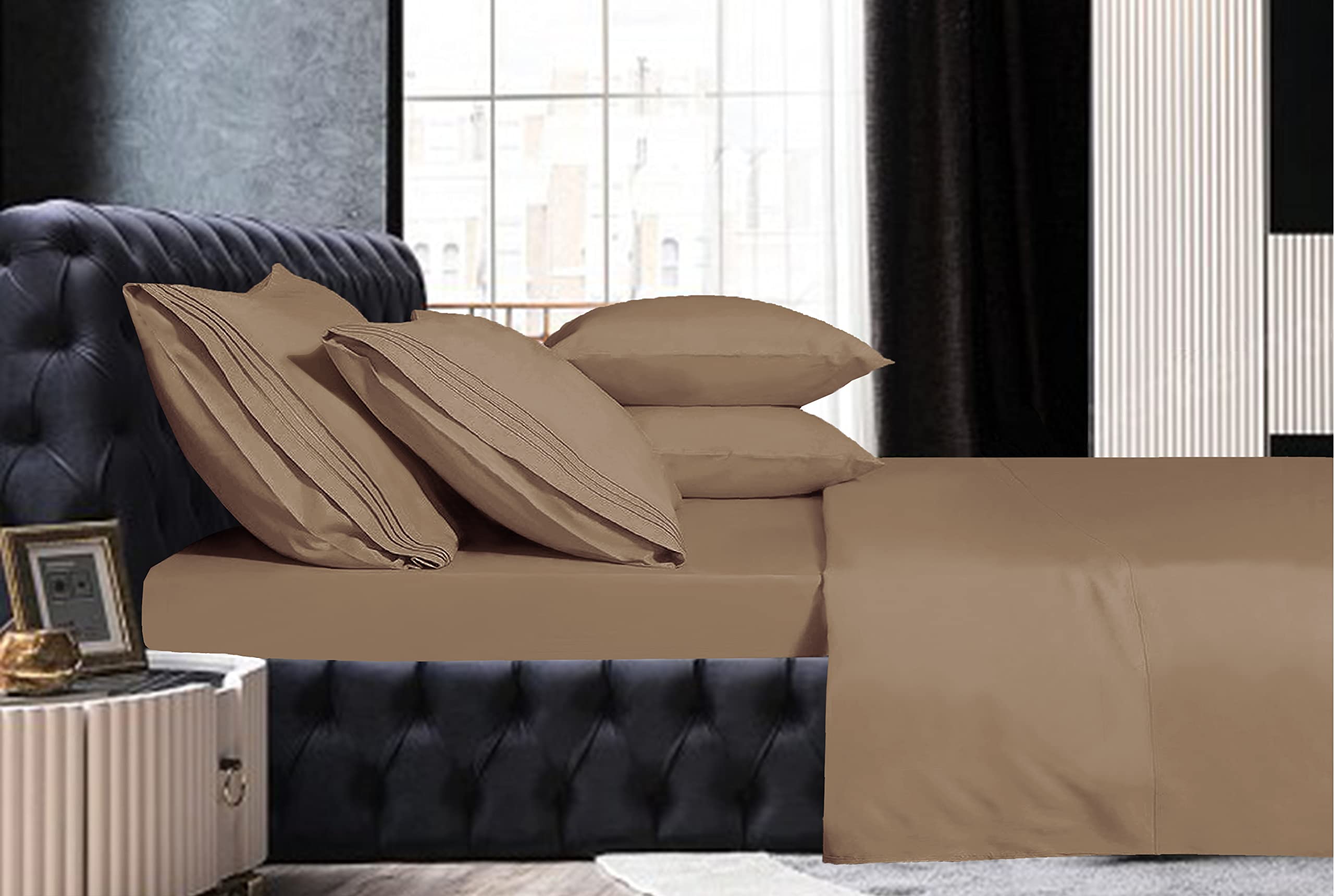 Mocassi Queen Sheet Set - Luxury Hotel 1800 Premier Bedding Sheets & Pillowcases - Ultra Soft Breathable & Cooling Bed Sheets - Deep Pocket - Wrinkle Resistant - 6 Piece Set - Queen, Taupe