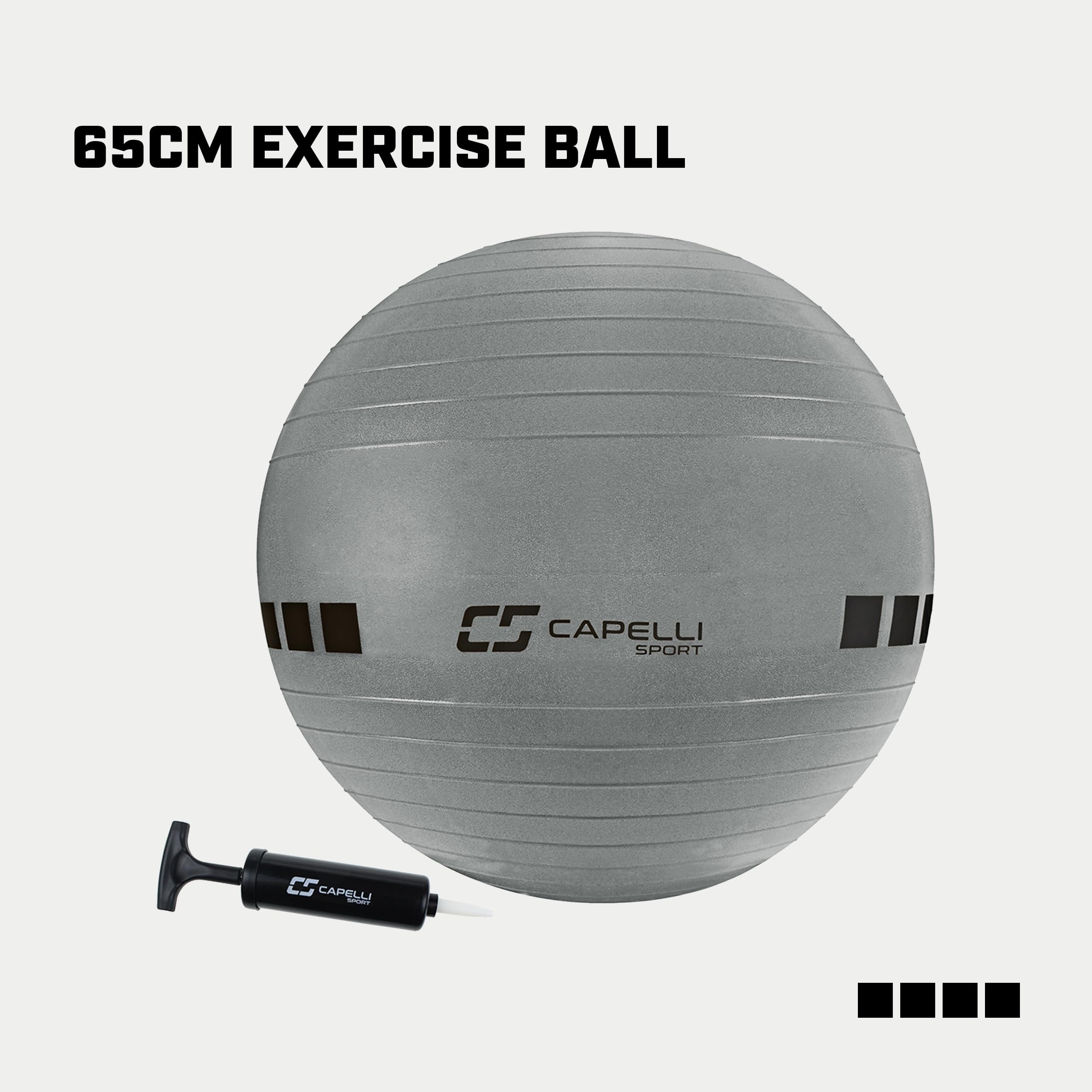 Capelli Sport Exercise Ball for Yoga, Balance Ball, Pilates, Anti Burst Slip Resistant, Quick Pump, Silver, 65 cm, Large (CSEF-1019)