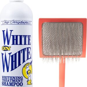 Chris Christensen Shampoo & Slicker Brush Bundle, White on White Shampoo 16 oz, Color Treatment + Big G Slicker Brush Large, Perfect for Doodles, Groom Like a Professional, Made in USA