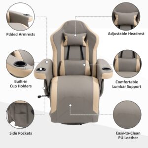 HOMCOM Manual Recliner Armchair PU Leather Lounge Chair w/Adjustable Leg Rest, 135° Reclining Function, 360° Swivel, Cup Holder and, Storage Pocket