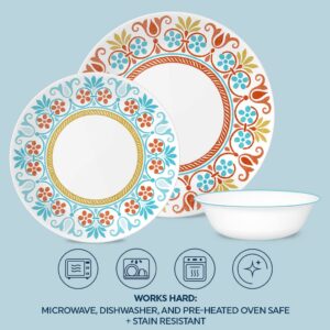 Corelle Global Collection Vitrelle 12-Piece Dinnerware Set, Triple Layer Recycled Glass, Lightweight Eco-Friendly Round Plates and Bowls Set, Terracotta Dreams