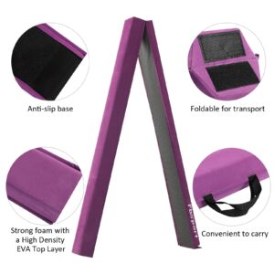 FBSPORT 8ft Balance Beam: Folding Floor Gymnastics Equipment for Kids Adults,Non Slip Rubber Base, Gymnastics Beam for Training, Practice, Physical Therapy and Professional Home Training, Purple