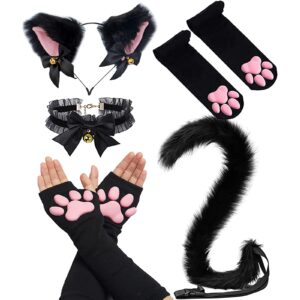 SIROLISA Cat Paw Gloves Mittens with Cat Ears Mask Cute Cat Paw Toe Beans Stockings Set for Women Girls Halloween Cat Cosplay