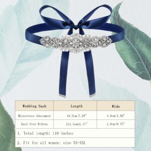 WHIPPY Bridal Belt Rhinestone Wedding Belts for Bride Dress Women Crystal Sash Waistband for Wedding Evening Gown Blue