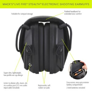 Mack's Live Fire Stealth Electronic Shooting Earmuffs for Hunting, Tactical, Target, Skeet and Trap Shooting