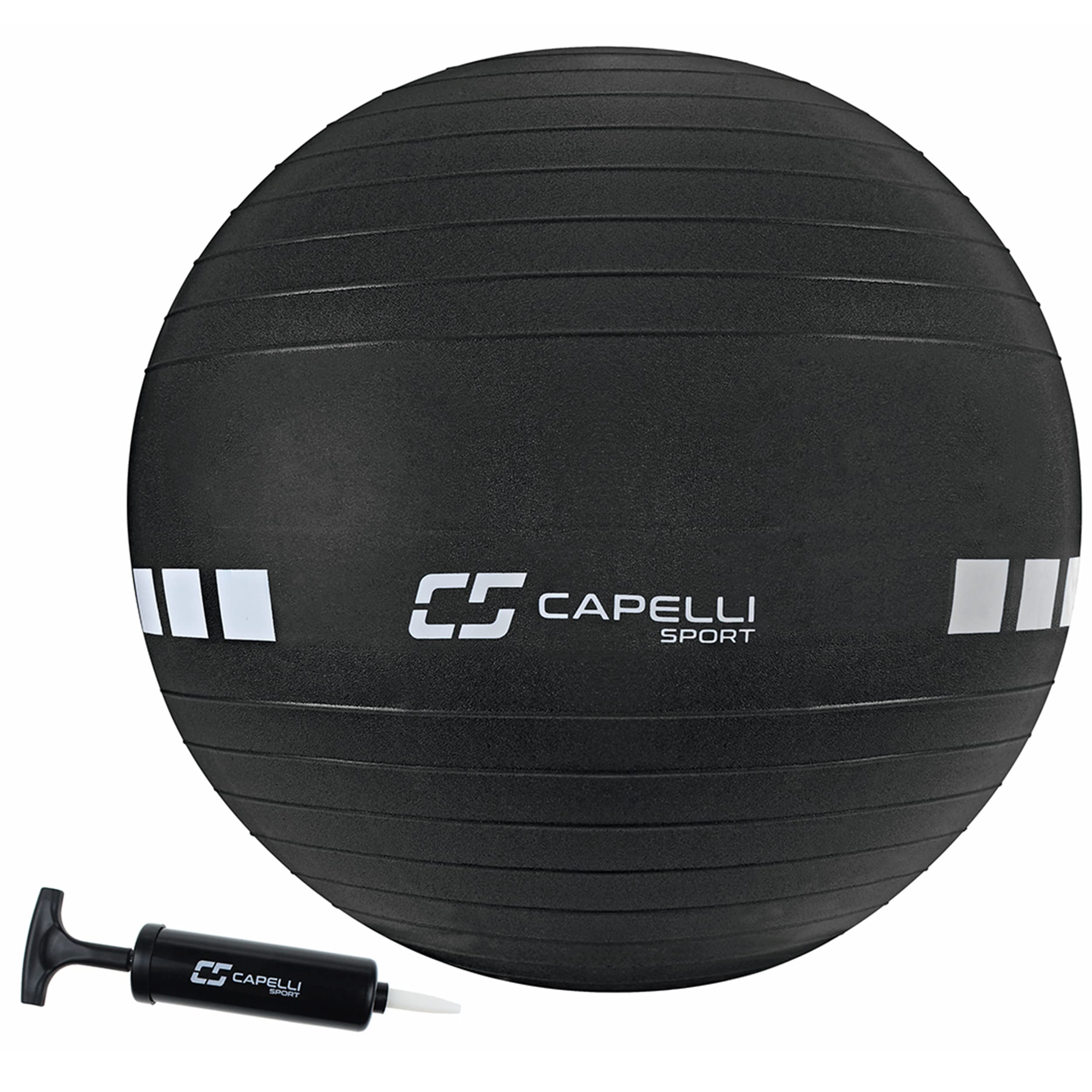 Capelli Sport Exercise Ball for Yoga, Balance Ball, Pilates, Anti Burst Slip Resistant, Quick Pump, Black, 75 cm