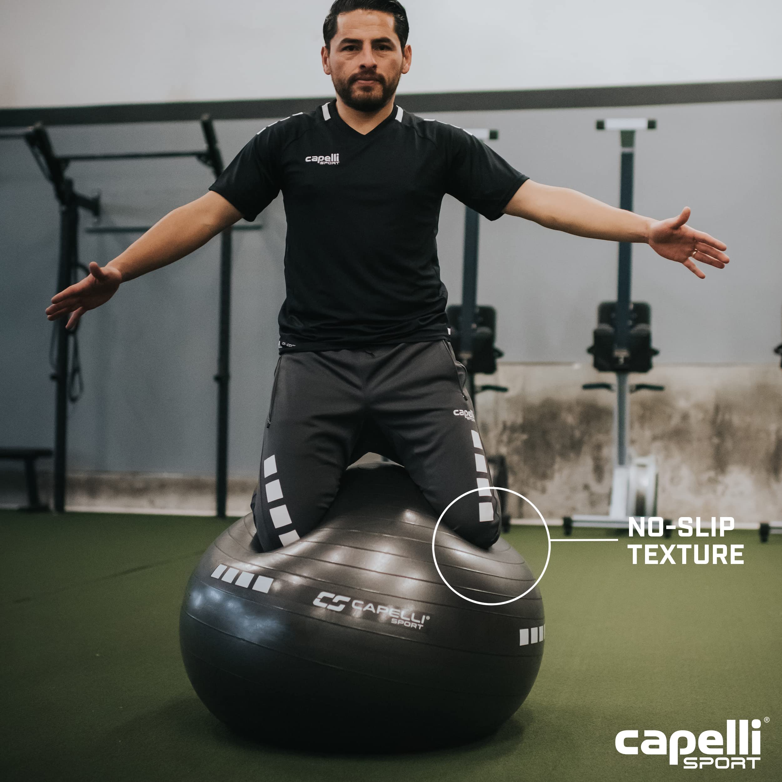 Capelli Sport Exercise Ball for Yoga, Balance Ball, Pilates, Anti Burst Slip Resistant, Quick Pump, Black, 75 cm