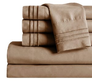 mocassi queen sheet set - luxury hotel 1800 premier bedding sheets & pillowcases - ultra soft breathable & cooling bed sheets - deep pocket - wrinkle resistant - 6 piece set - queen, taupe