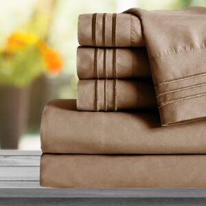 Mocassi Queen Sheet Set - Luxury Hotel 1800 Premier Bedding Sheets & Pillowcases - Ultra Soft Breathable & Cooling Bed Sheets - Deep Pocket - Wrinkle Resistant - 6 Piece Set - Queen, Taupe