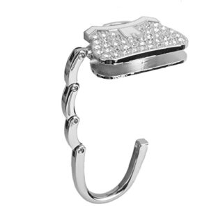 Purse Hook Portable Purse Hanger Embedded Rhinestone, Womens Handbag Hangers for Table Foldable Purse Magnet, Silver