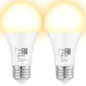 qualilux dusk to dawn light bulbs 1000 lumen, soft white, led 12w, non-dimmable, a19 e26, 2-pack, hq-h021