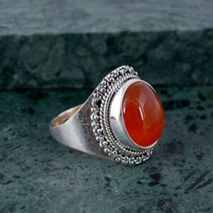 Girivar Creations Carnelian Ring 925 Solid Sterling Silver Ring For Women & Men Handmade Ring Gemstone Ring Engagement Ring Orange Stone Ring Eternity Band Ring Boho Gift (9)