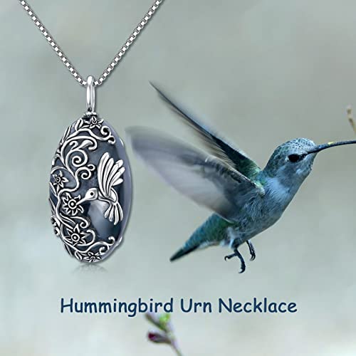 TOUPOP Hummingbird Urn Necklace for Ashes for Women 925 Sterling Silver Cremation Jewelry for Ashes for Men Cremation Keepsakes Pendant Memorial Necklace for Ashes of Loved One w/Funnel Filler