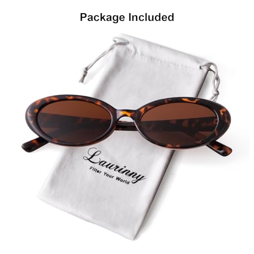 Laurinny Oval Sunglasses for Women Men Trendy 90s Retro Small Oval Sunglasses Tiny Skinny Glasses