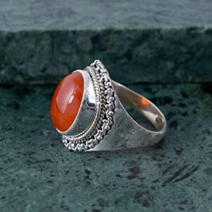 Girivar Creations Carnelian Ring 925 Solid Sterling Silver Ring For Women & Men Handmade Ring Gemstone Ring Engagement Ring Orange Stone Ring Eternity Band Ring Boho Gift (9)