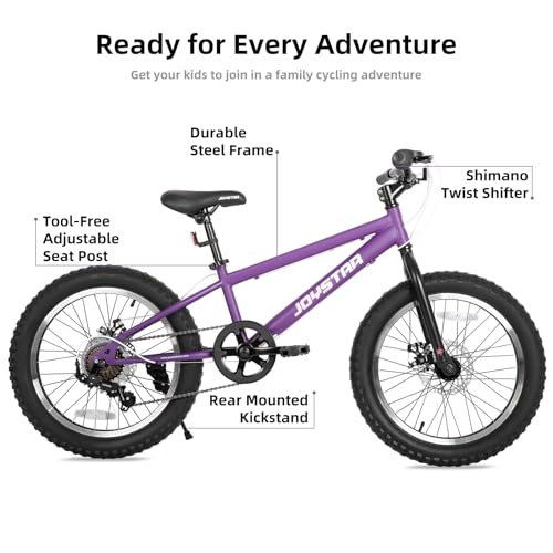 JOYSTAR 20 Inch Girls Moutain Bike for Kids Ages 7-12 Year Old Shimano 7-Speed and Dual Disc Brake 20 Inch Fat Tire Kids Bike Girl Bicycle Purple