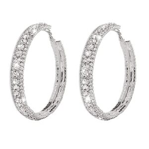 Wekicici Rhinestone Hoop Earrings Large Hoop Earrings with Rhinestone Crystal Hoop Earrings Earrings on Party or Daily Wear for Women(Silver)