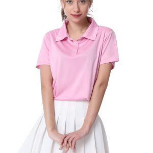 Women's Polo Tee Dry Fit Golf Shirt Moisture Wicking Short Sleeve Sport Activewear Golf Polo Tops Collar with Buttons Workout Black/White/Pink M