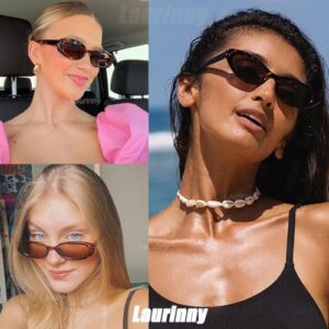 Laurinny Oval Sunglasses for Women Men Trendy 90s Retro Small Oval Sunglasses Tiny Skinny Glasses