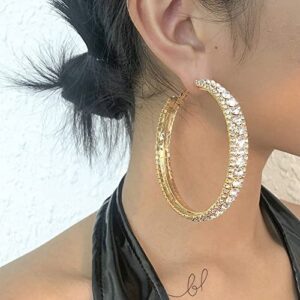 Wekicici Rhinestone Hoop Earrings Large Hoop Earrings with Rhinestone Crystal Hoop Earrings Earrings on Party or Daily Wear for Women(Silver)