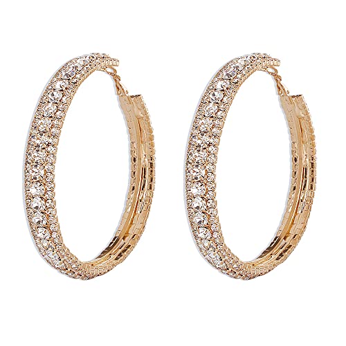 Wekicici Rhinestone Hoop Earrings Large Hoop Earrings with Rhinestone Crystal Hoop Earrings Earrings on Party or Daily Wear for Women(Silver)