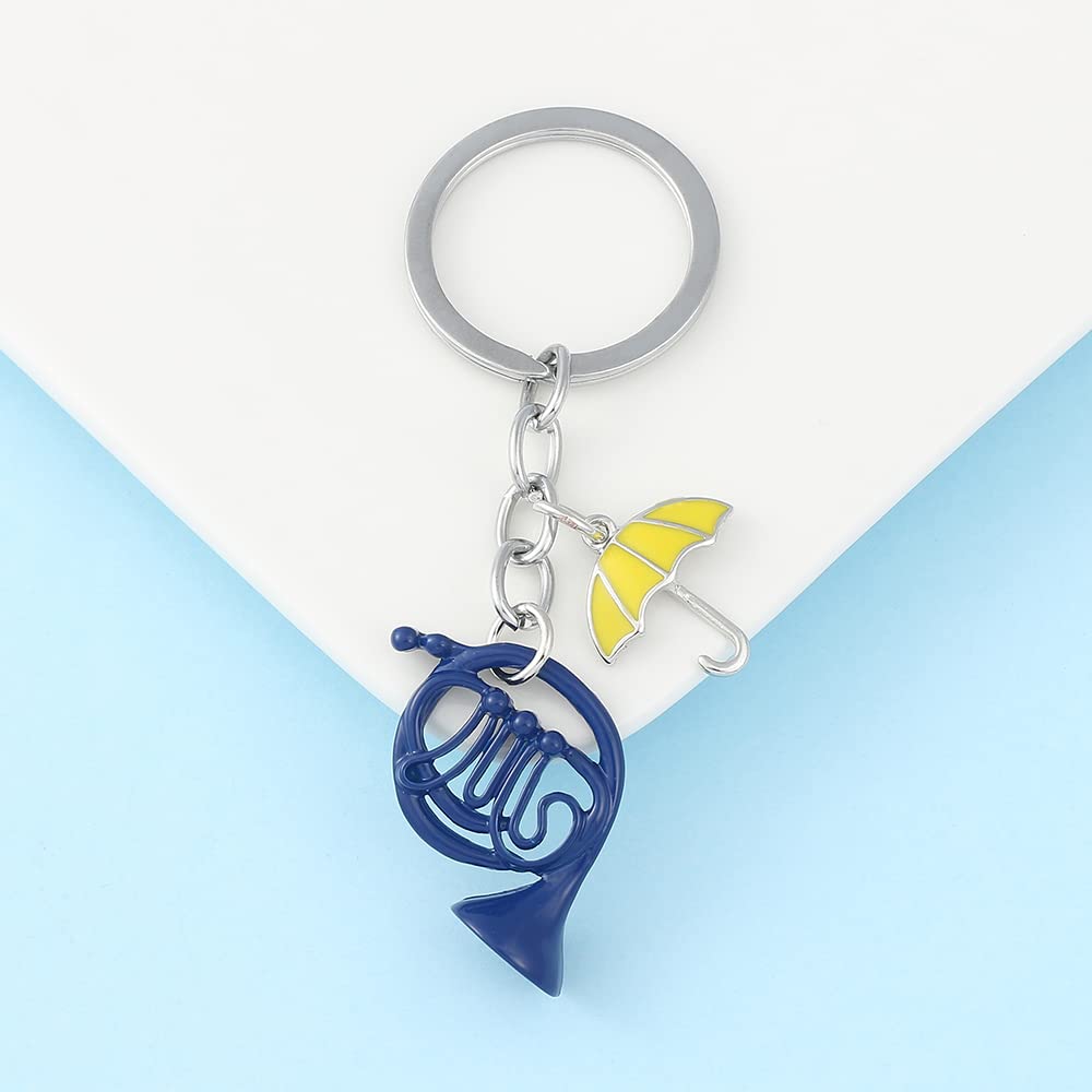 How I Met Your Mother Keychain, Blue French Horn Trumpet Yellow Umbrella Pendant Key Chains Keyring Gifts for Women Men Keys Holder