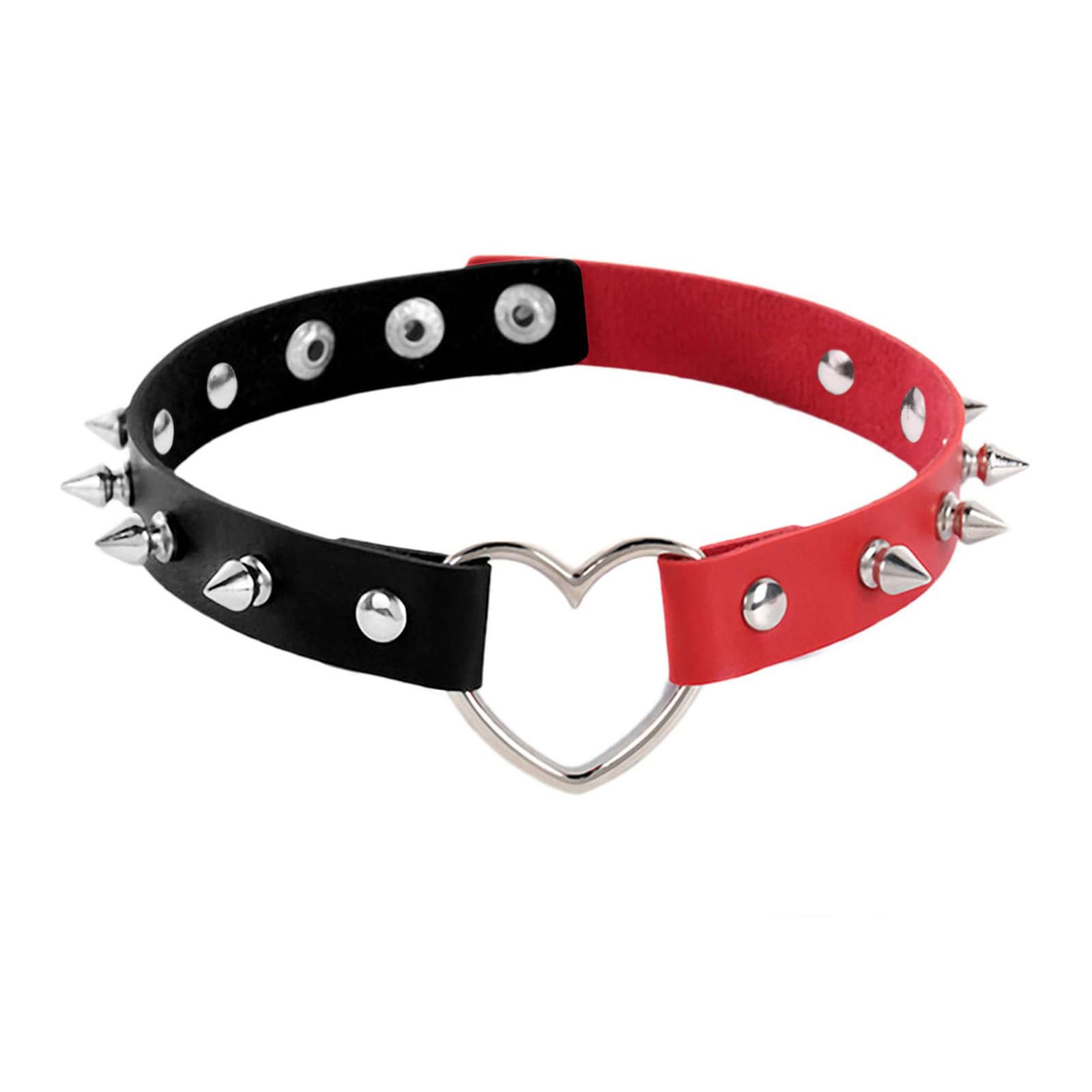 Tosmifairy 3Pcs Black and Red Leather Heart Choker Studded Bracelets Set Goth Cosplay Accessories Jewelry for Women (A-Black and Red)